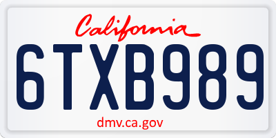 CA license plate 6TXB989