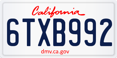 CA license plate 6TXB992