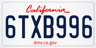CA license plate 6TXB996