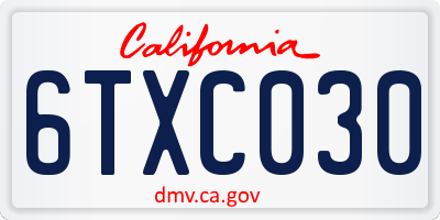 CA license plate 6TXC030