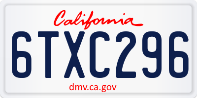 CA license plate 6TXC296