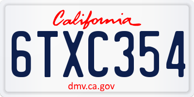 CA license plate 6TXC354