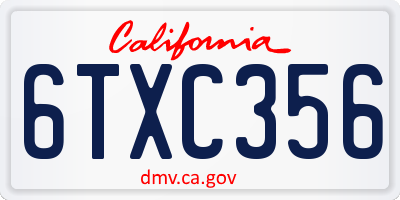 CA license plate 6TXC356
