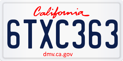 CA license plate 6TXC363