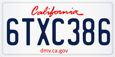 CA license plate 6TXC386