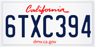 CA license plate 6TXC394