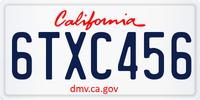 CA license plate 6TXC456