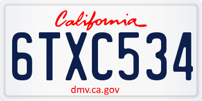 CA license plate 6TXC534