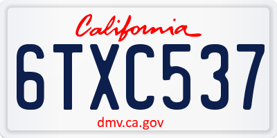 CA license plate 6TXC537