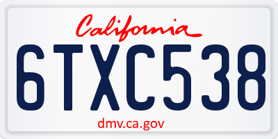 CA license plate 6TXC538