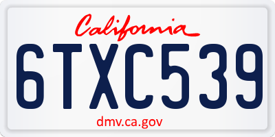 CA license plate 6TXC539