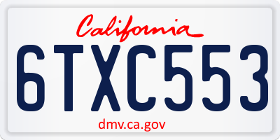 CA license plate 6TXC553