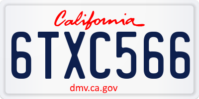 CA license plate 6TXC566