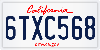 CA license plate 6TXC568