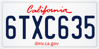 CA license plate 6TXC635