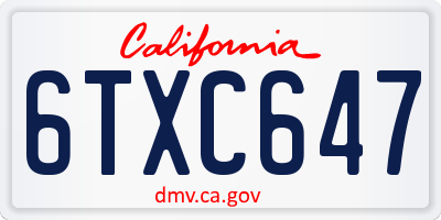 CA license plate 6TXC647