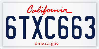 CA license plate 6TXC663