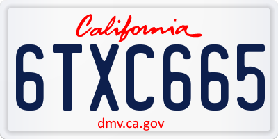 CA license plate 6TXC665
