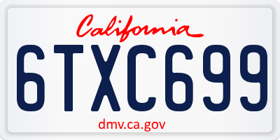 CA license plate 6TXC699