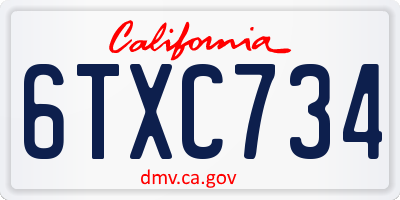 CA license plate 6TXC734