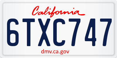 CA license plate 6TXC747