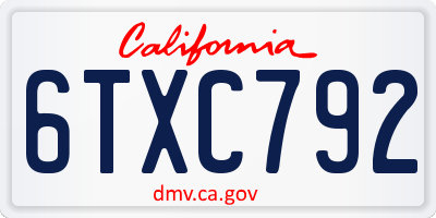 CA license plate 6TXC792