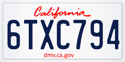 CA license plate 6TXC794