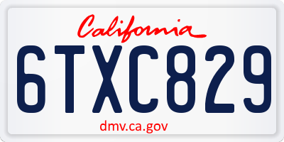 CA license plate 6TXC829