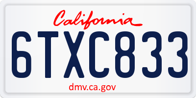 CA license plate 6TXC833