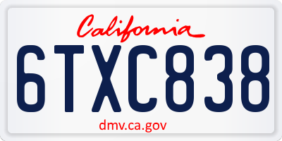 CA license plate 6TXC838