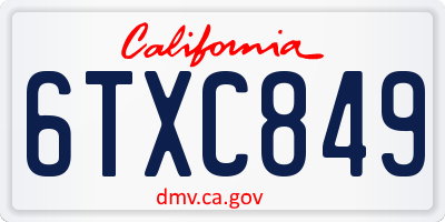 CA license plate 6TXC849
