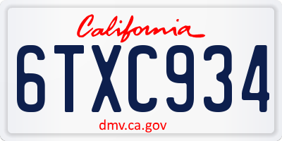 CA license plate 6TXC934