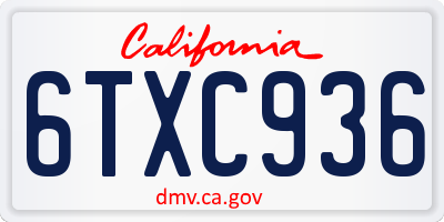 CA license plate 6TXC936