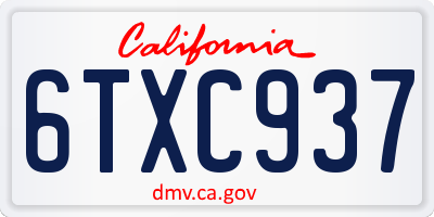 CA license plate 6TXC937