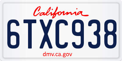 CA license plate 6TXC938