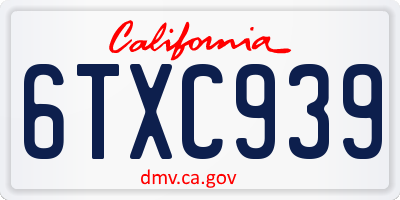 CA license plate 6TXC939
