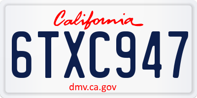 CA license plate 6TXC947