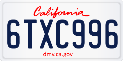 CA license plate 6TXC996