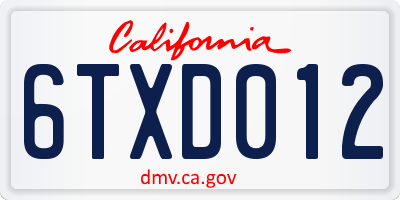CA license plate 6TXD012