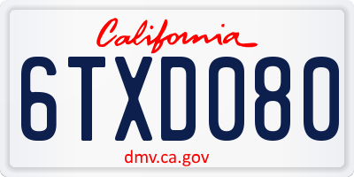 CA license plate 6TXD080