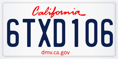 CA license plate 6TXD106