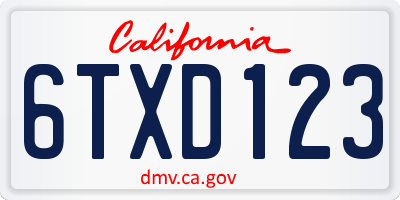 CA license plate 6TXD123