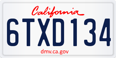 CA license plate 6TXD134