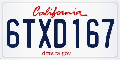 CA license plate 6TXD167