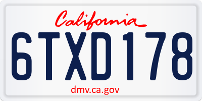 CA license plate 6TXD178