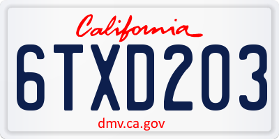 CA license plate 6TXD203