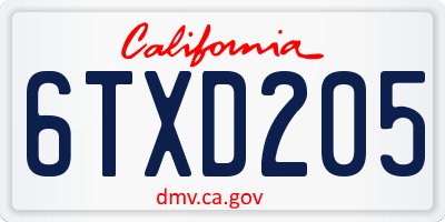 CA license plate 6TXD205