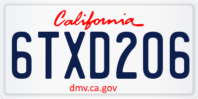 CA license plate 6TXD206