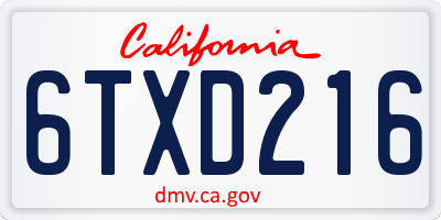 CA license plate 6TXD216