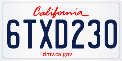 CA license plate 6TXD230